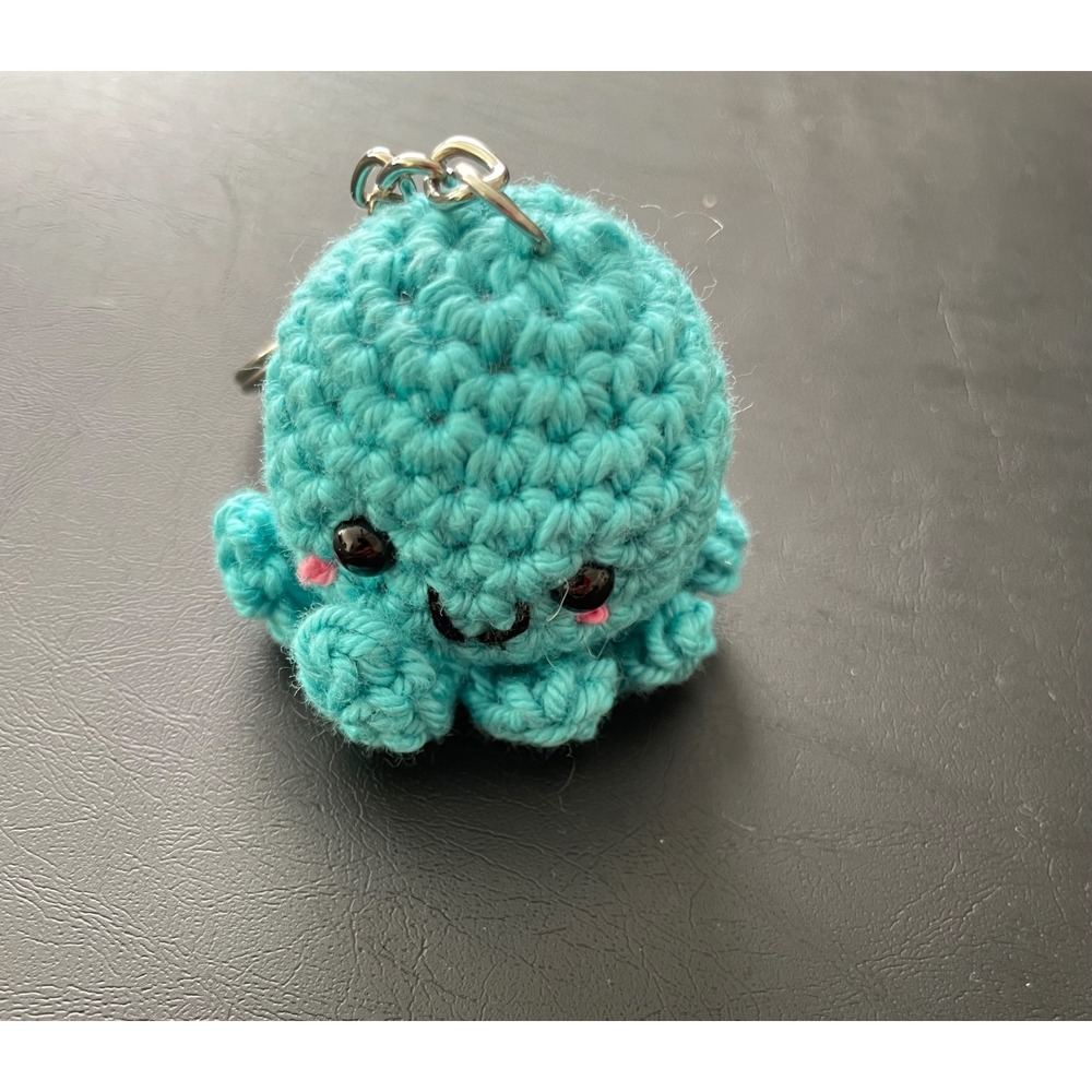 Handmade Crochet Octopus Keychain Teal Amigurumi Plush Bag Charm